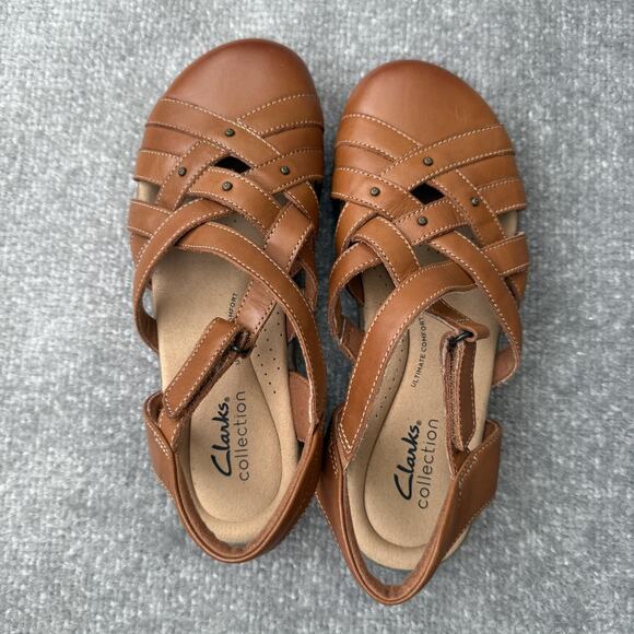 Clarks Collection Sandals Womens Size 6.5 Brown Fisherman Comfort Strappy Shoes - Picture 5 of 14